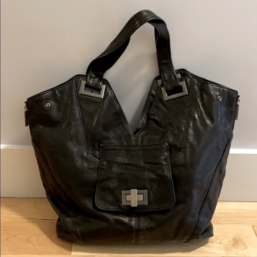 Kooba Black Italian Leather Tote Convertible Style